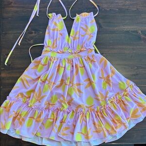 Floral Halter Open Back Dress - Pink and Orange